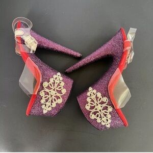 Glitter Heels Red 6.5” Platform Stiletto High Heels Stripper Pole Dance Shoes 6